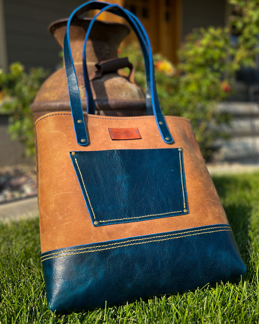 Classic Tote - Crazy Horse Brown & Blue